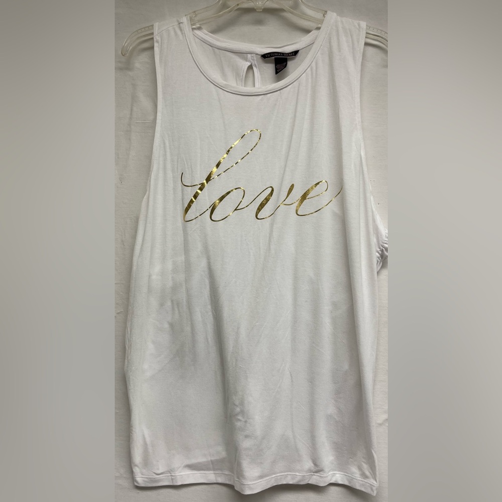 Travelwear Victoria's Secret White Gold Foil "Love" Slit Back Tank Top Sz XL